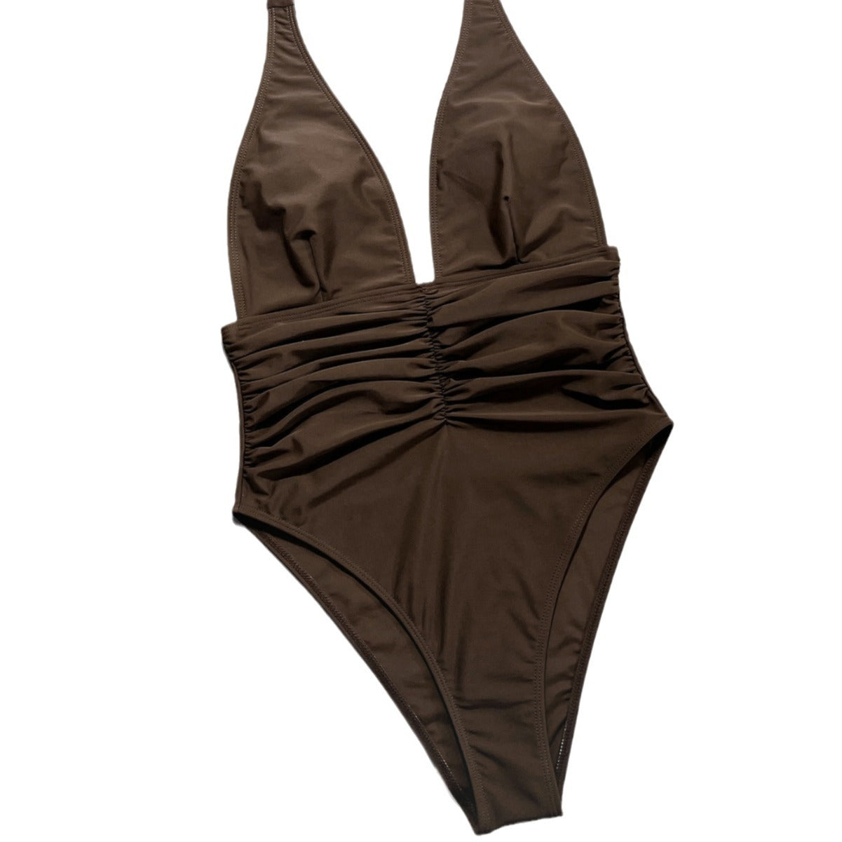 XM one-piece swimsuit Brown deep V swimsuit bikini D651Q