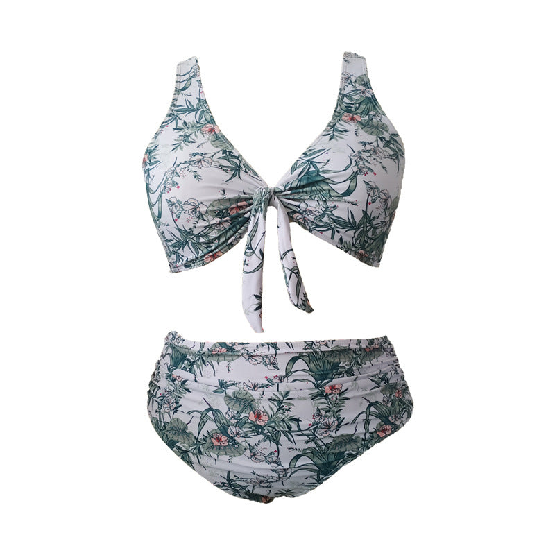 LF (L-4XL) women's split color printing swimsuit plus size