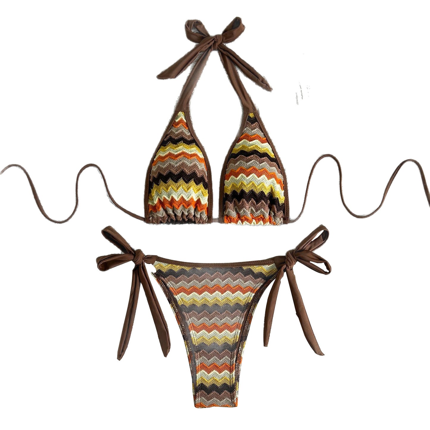 (4 days ready to ship) SY 2026 halter lace-up split bikini striped swimming