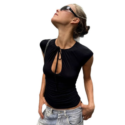 DLS summer sexy tether shoulder short sleeve hot girl casual versatile slim-fit top