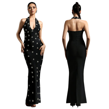 XYZ C7567 elegant backless rhinestone slim dress