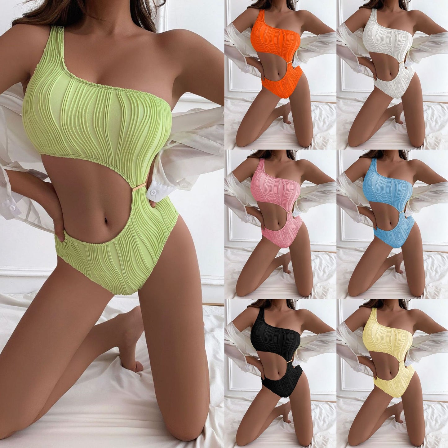 (4 days ready to ship) SY texture cloth hollow out one piece swimsuit bikini ins