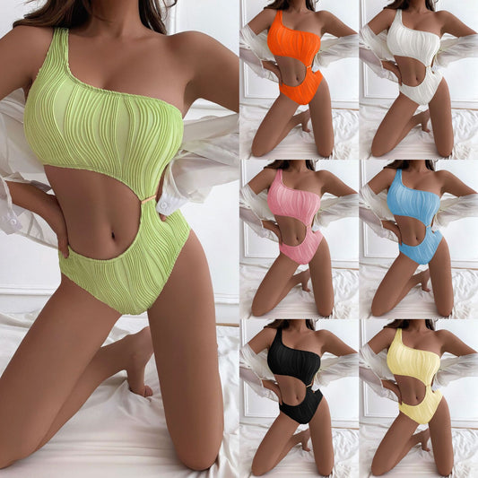 (4 days ready to ship) SY texture cloth hollow out one piece swimsuit bikini ins