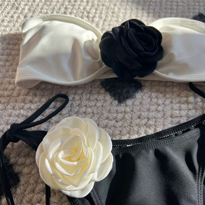 (4 days ready to ship) SY color matching rose tube top lace-up drawstring strap split swimsuit bikini 9149