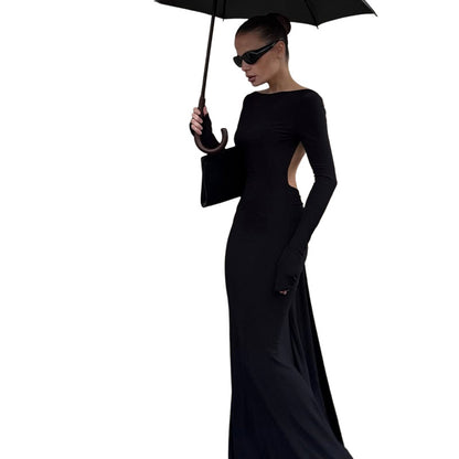 SXR fall winter fashion backless chain decoration long sleeve dress