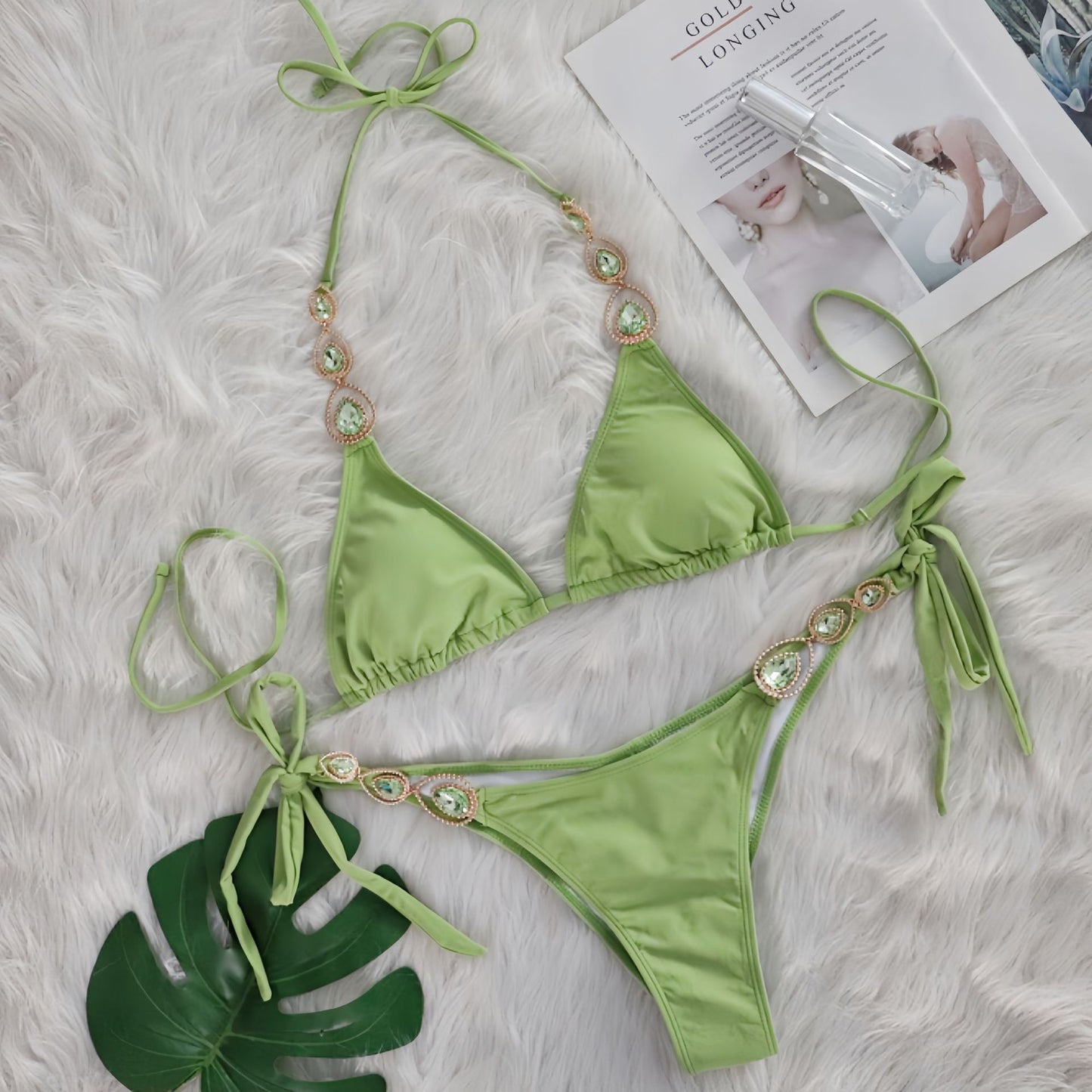 Sexy bikini set luxury crystal diamond strap
