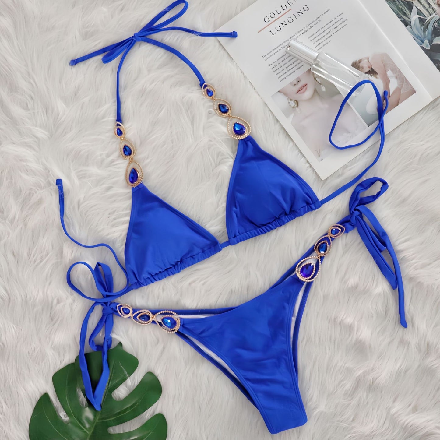 Sexy bikini set luxury crystal diamond strap