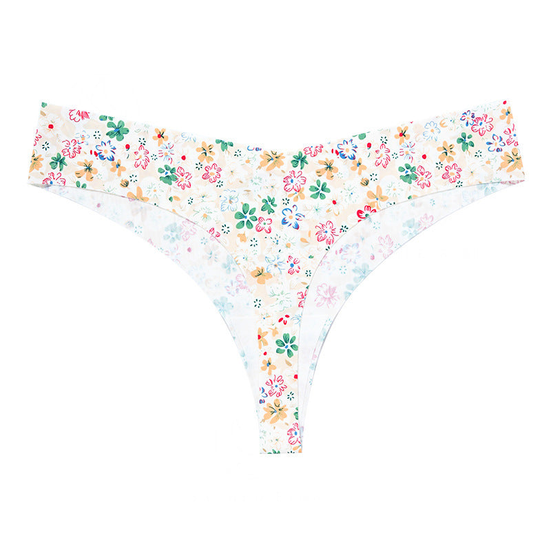 T-shaped panties low waist plus size breathable purified cotton crotch underwear seamless Ice Silk quick-drying leopard print T-back sheath