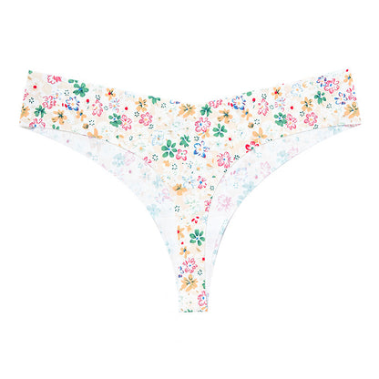 T-shaped panties low waist plus size breathable purified cotton crotch underwear seamless Ice Silk quick-drying leopard print T-back sheath