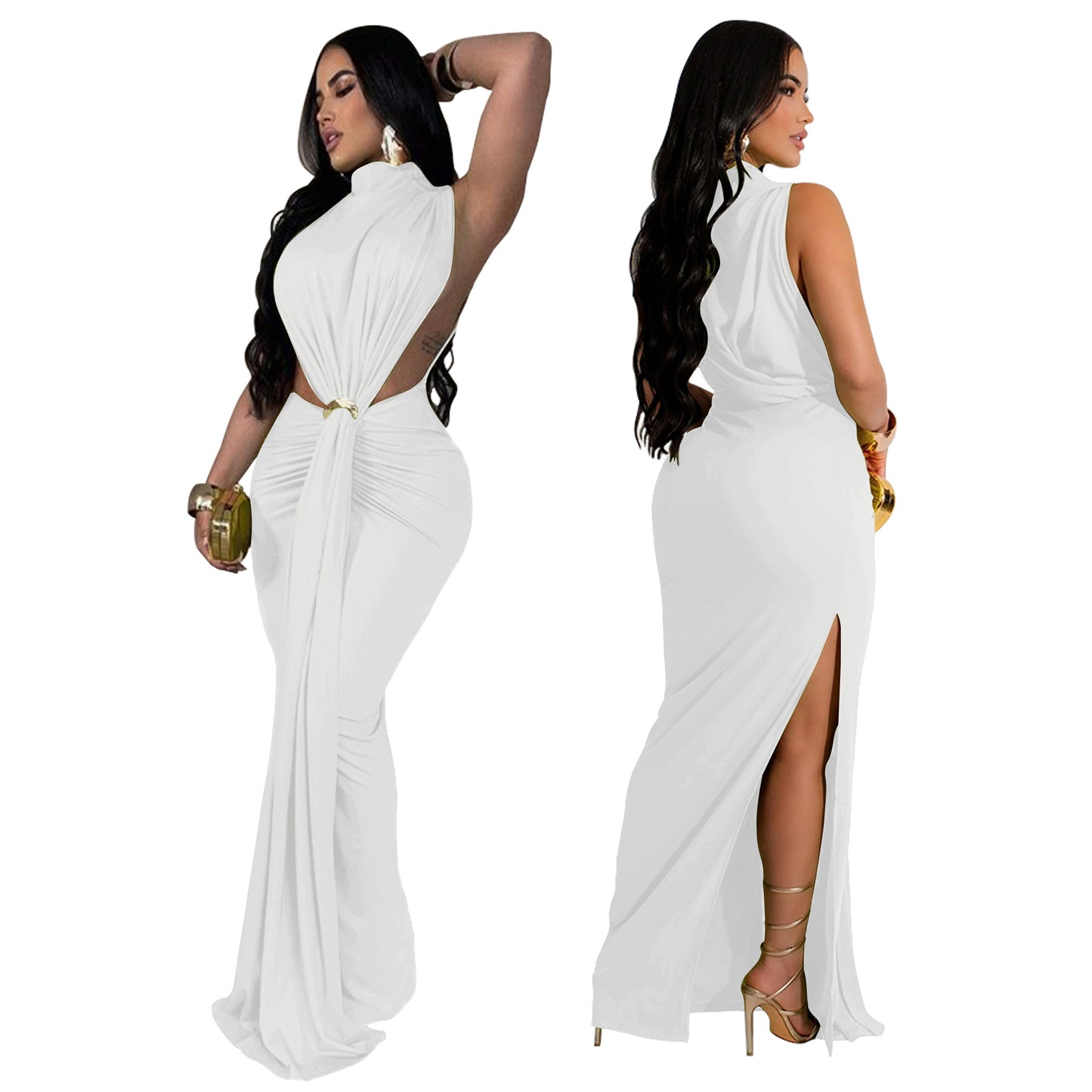 MYF (S-2XL) K10772 dress split sleeveless dress