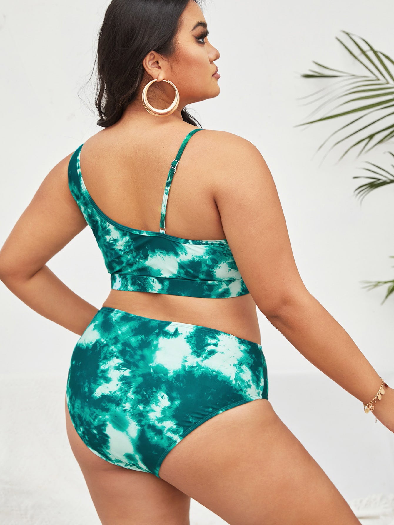 LF (L-4XL) women's split color printing swimsuit plus size