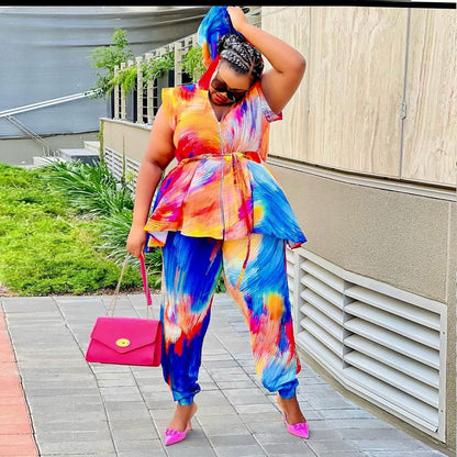 GY (2XL-5XL) SRS10438 printed hooded two-piece set