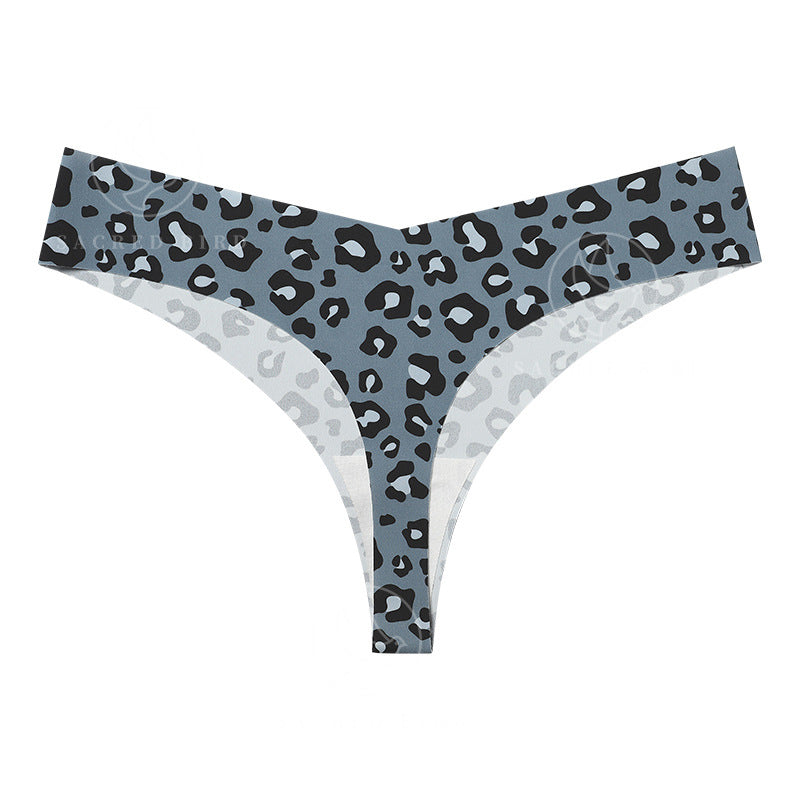 T-shaped panties low waist plus size breathable purified cotton crotch underwear seamless Ice Silk quick-drying leopard print T-back sheath