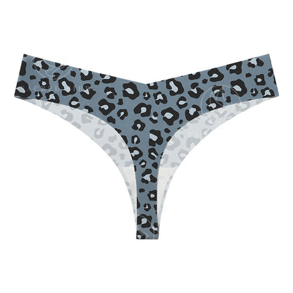 T-shaped panties low waist plus size breathable purified cotton crotch underwear seamless Ice Silk quick-drying leopard print T-back sheath