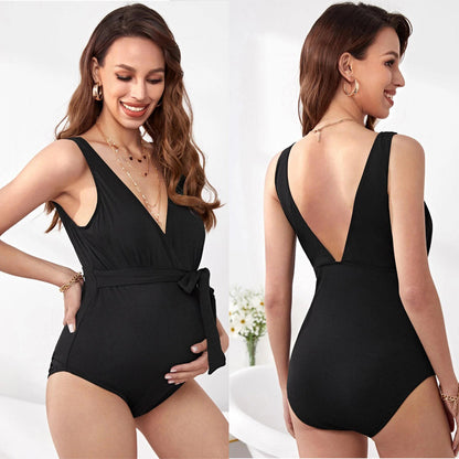 LF (S-2XL) swimwear for pregnant women one-piece solid color black