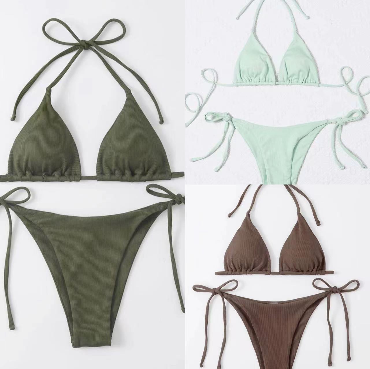 (4 days ready to ship) SY three-point small sunken stripe split bikini
