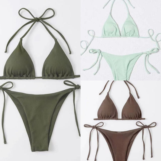 (4 days ready to ship) SY three-point small sunken stripe split bikini