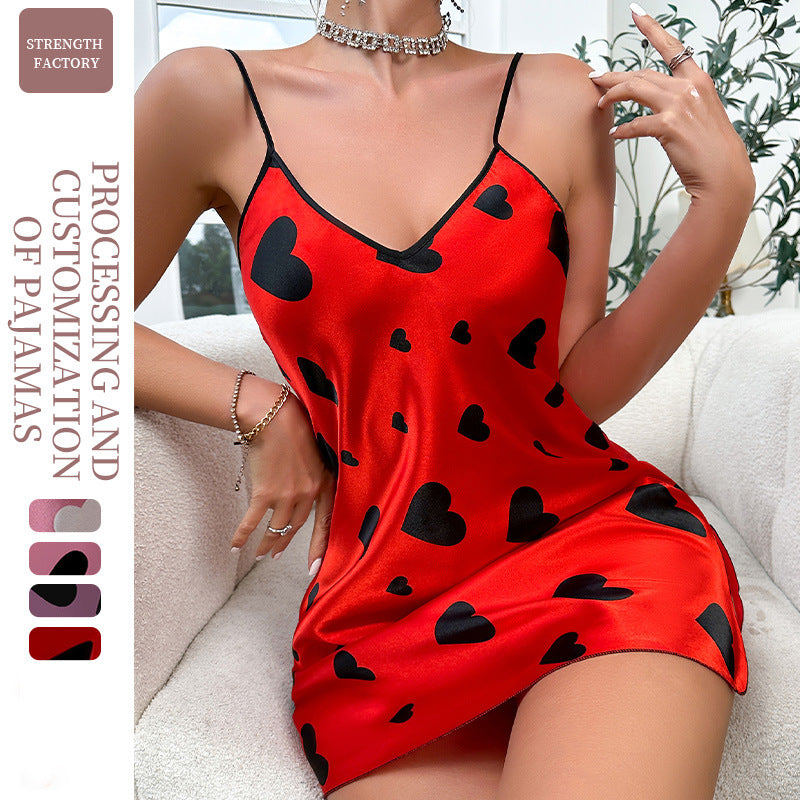 DNL Ice Silk suspender skirt artificial silk backless nightdress love skirt