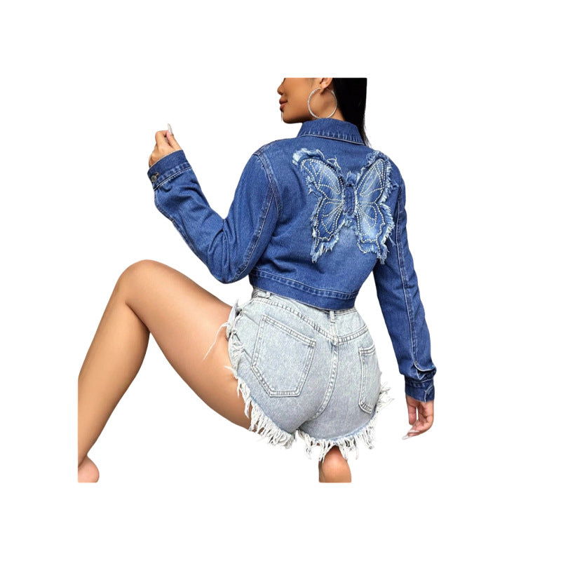 MZ (S-2XL) embroidered MZ88663 long sleeve embroidered denim coat