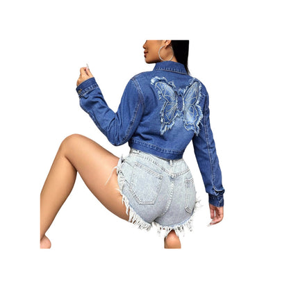 MZ (S-2XL) embroidered MZ88663 long sleeve embroidered denim coat