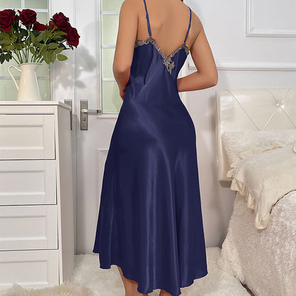 DNL slip nightdress Women's Ice Silk Silk long dress artificial silk backless nightdress