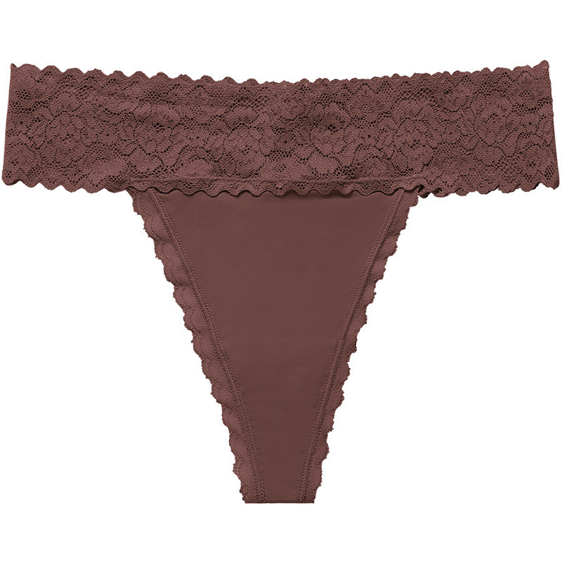 Lace grinding stitching seamless yoga sports T-shaped panties breathable quick-drying T-back