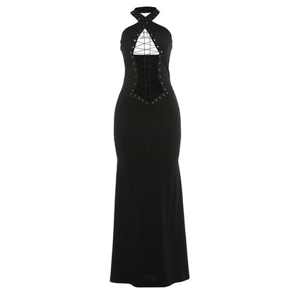 DLS 2026 spring halter cross strap sexy backless waist trimming sheath dress