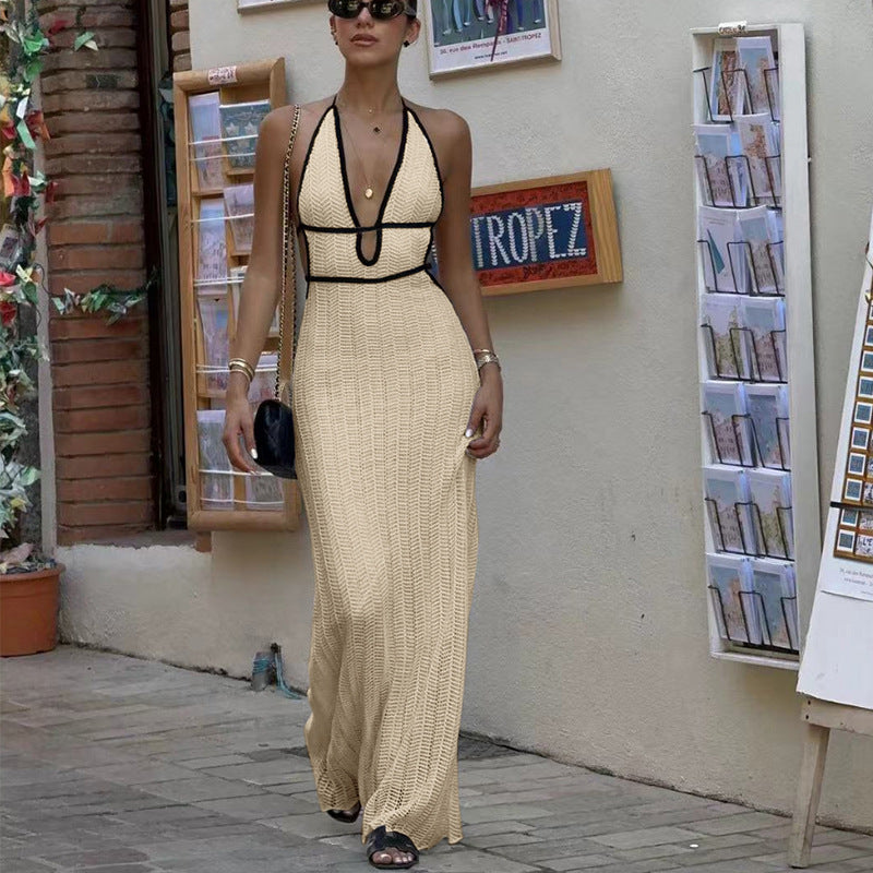 CYB backless lace up cross V-neck sleeveless dress