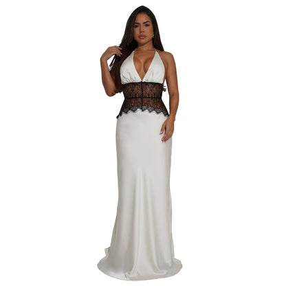 XYZ C7546 lace V-neck stitched backless dress