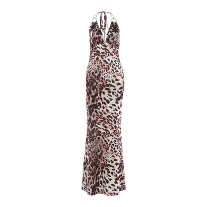 SXR 2026 spring fashion leopard print backless halter dress