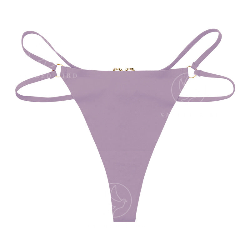 Seamless one-piece T-back metal ring pure desire less T-shaped panties large size cotton crotch breathable underwear