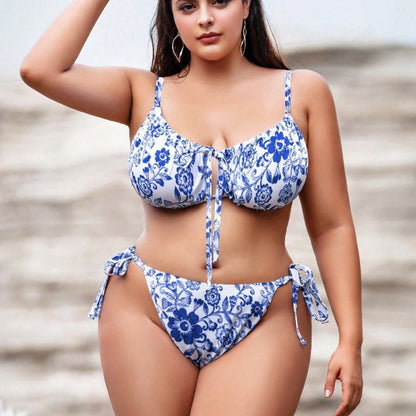 LF (L-4XL) 2026 swimsuit women's split printed large size bikini
