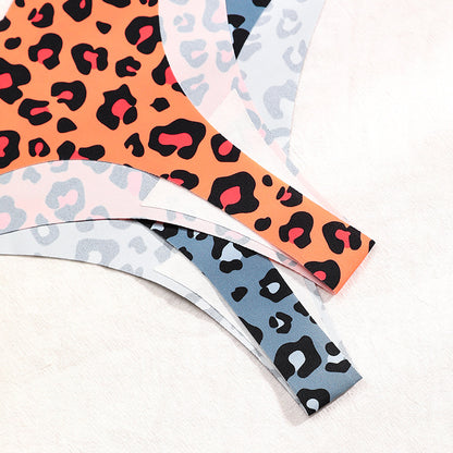 T-shaped panties low waist plus size breathable purified cotton crotch underwear seamless Ice Silk quick-drying leopard print T-back sheath