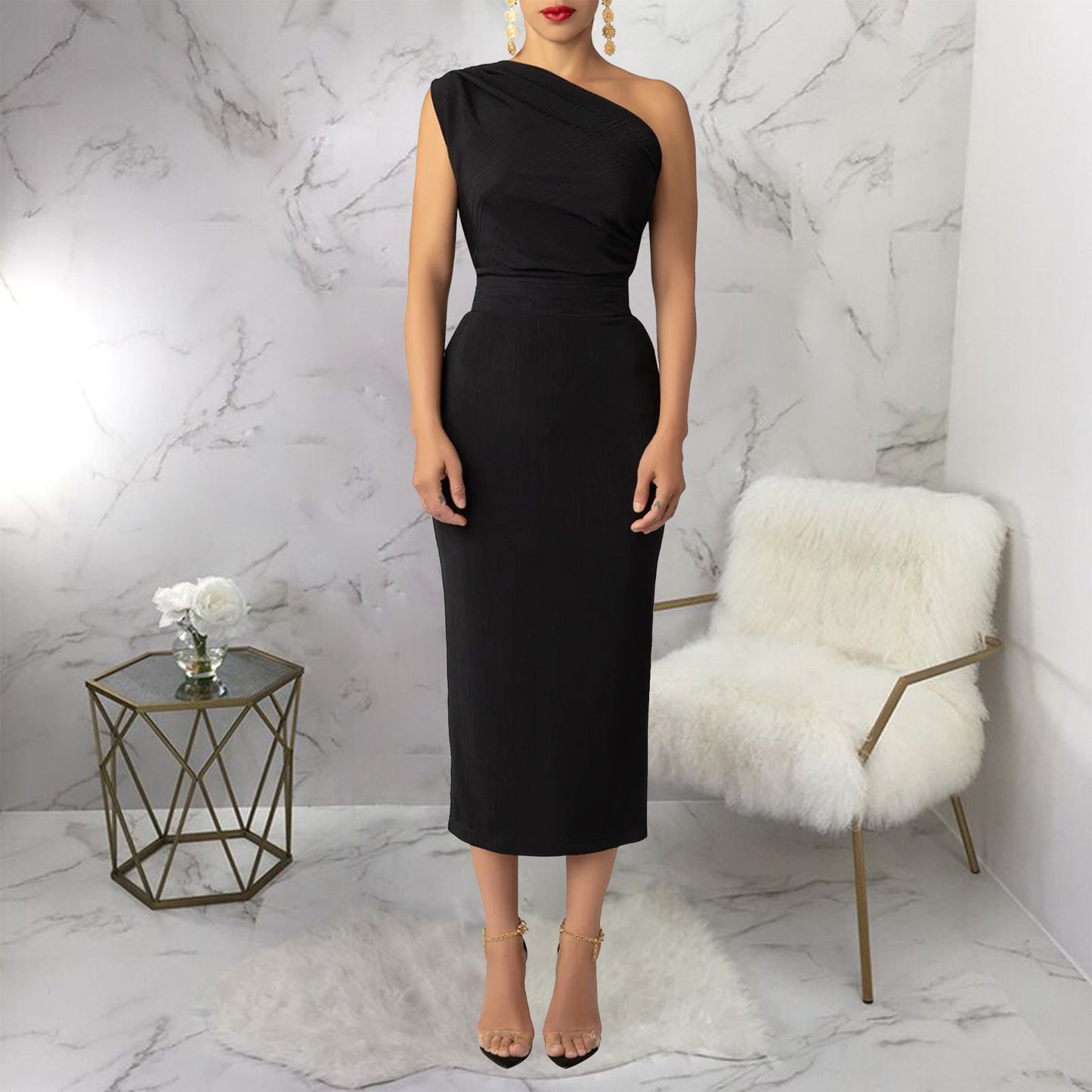 MYF (S-2XL) 20146 shoulder backless dress
