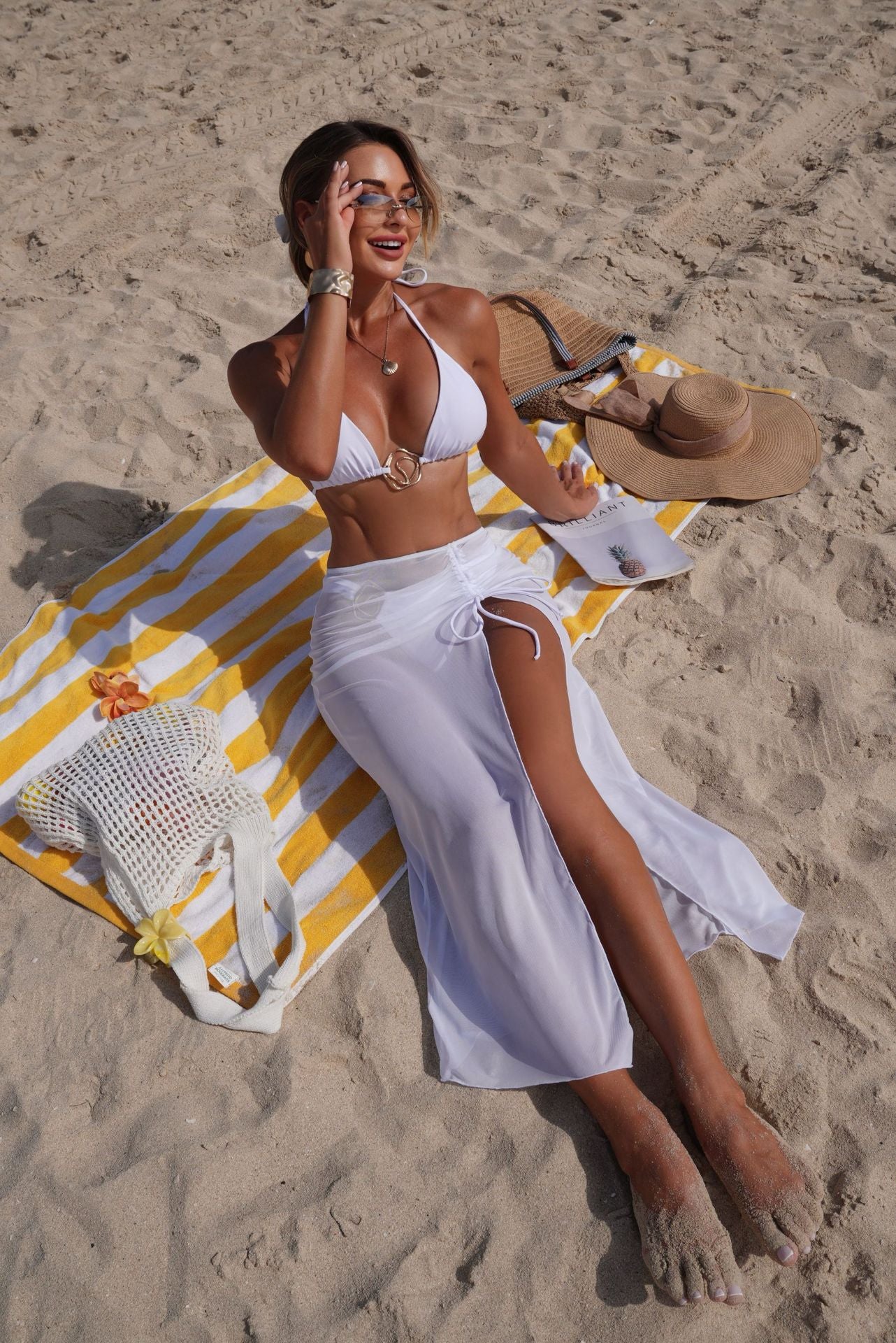 (4 days ready to ship) SY 2026 beach sun protection tulle skirt three-piece bikini split swimsuit