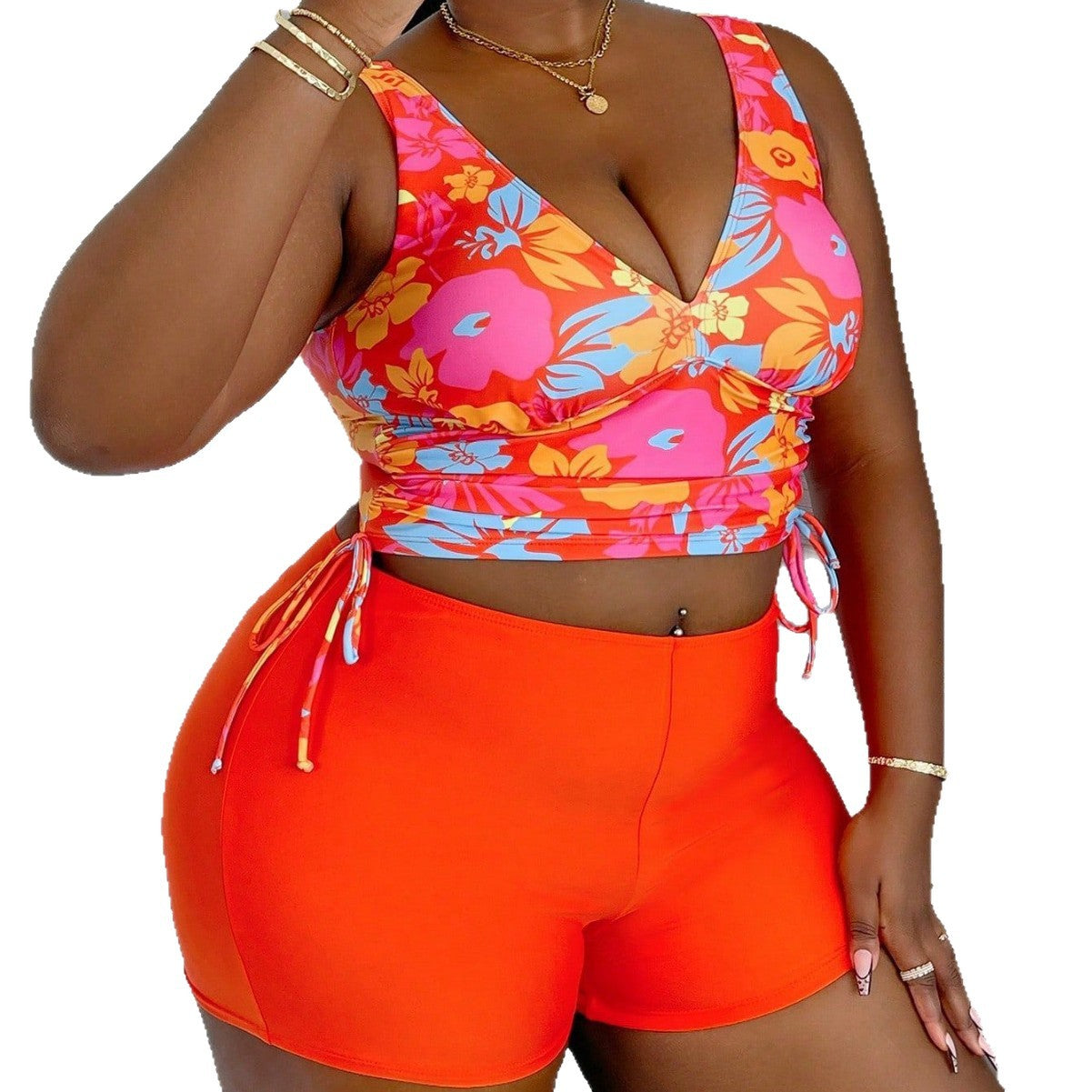CL (L-4XL) plus size swimsuit printed split high waist bikini