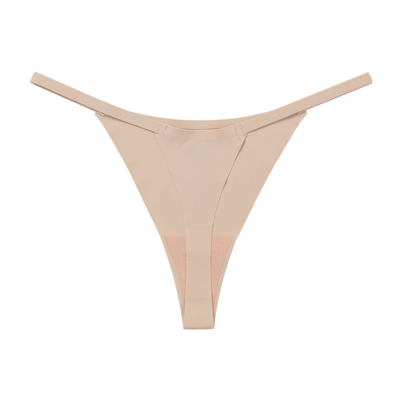 Low waist Ice Silk seamless T-back grinding cotton crotch T-shaped quick-drying
