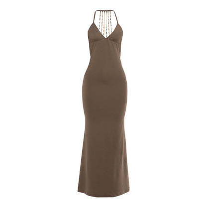 SXR K6D04495A summer sexy V-neck backless chain slim-fit elegant dress