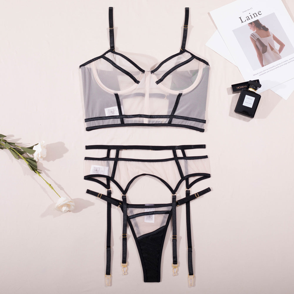 Black three-piece steel ring sexy lingerie body shaping two-piece suits LS1518