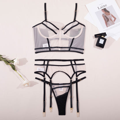 Black three-piece steel ring sexy lingerie body shaping two-piece suits LS1518