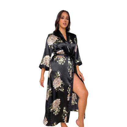 (XL-5XL) DNL plus size loose printed long emulation silk nightgown