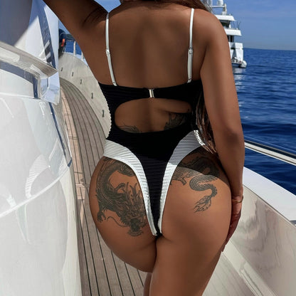 XM contrast color halter one-piece swimsuit bikini G08R
