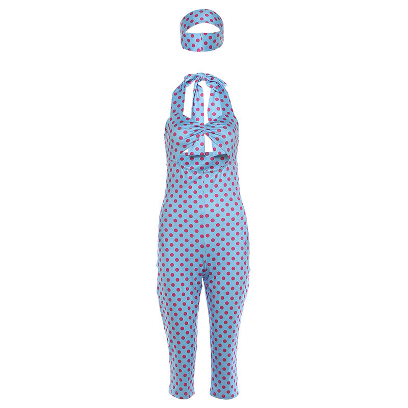DLS summer halter backless sexy cutout polka dot printed five-point jumpsuit