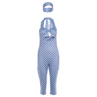 DLS summer halter backless sexy cutout polka dot printed five-point jumpsuit