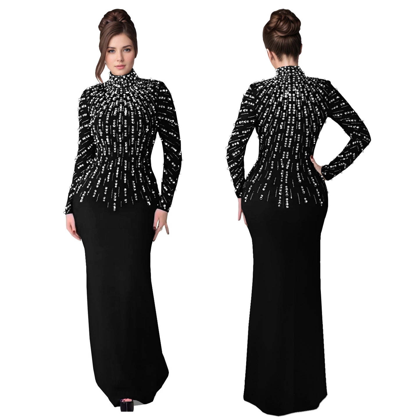 XYZ C7379 long sleeve beaded rhinestone arm covering dress