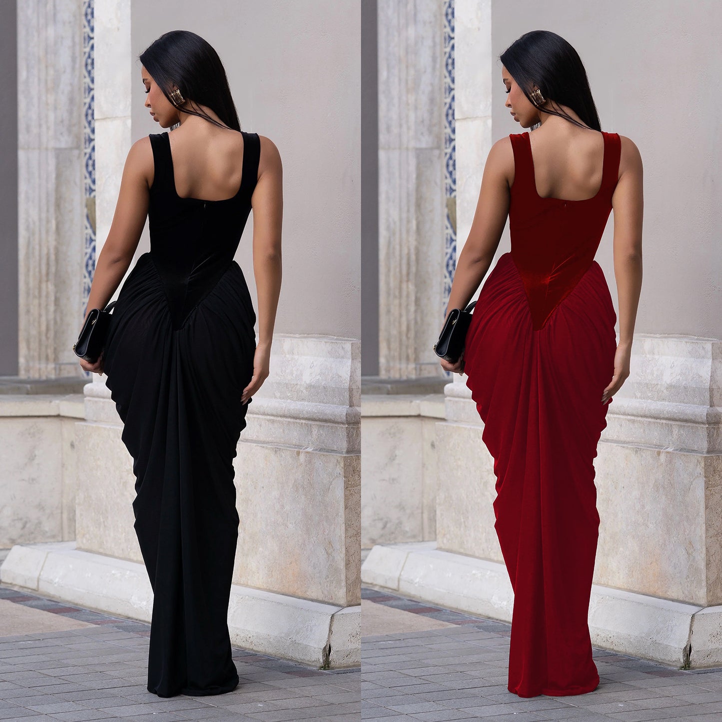 XYZ C7582 fitted waist backless sleeveless sheath dress
