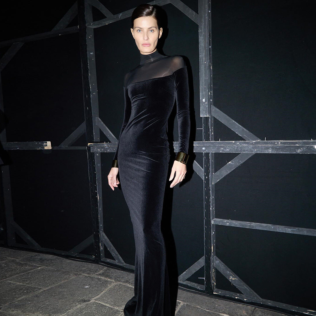 SXR autumn and winter turtleneck long sleeve pure color slimming dress