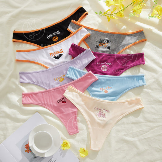 Fruit printed rib Ice Silk comfort low waist plus size T-type cotton crotch breathable T-back