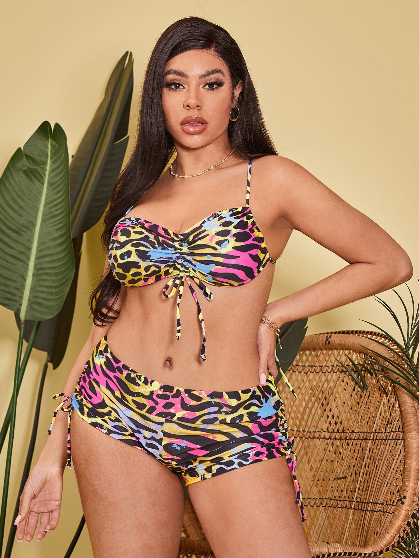 LF (L-4XL) swimsuit women's sexy split bikini floral plus size plus-sized