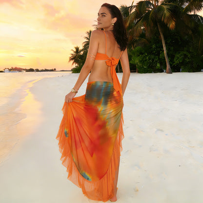 SXR spring vacation sexy halter wrapped chest split ruffled long skirt suit